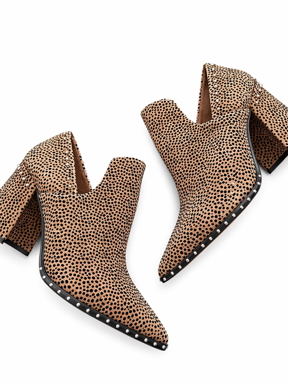 Gianni Bini Studded Tan Cheetah-Print Block Heel Booties NEW